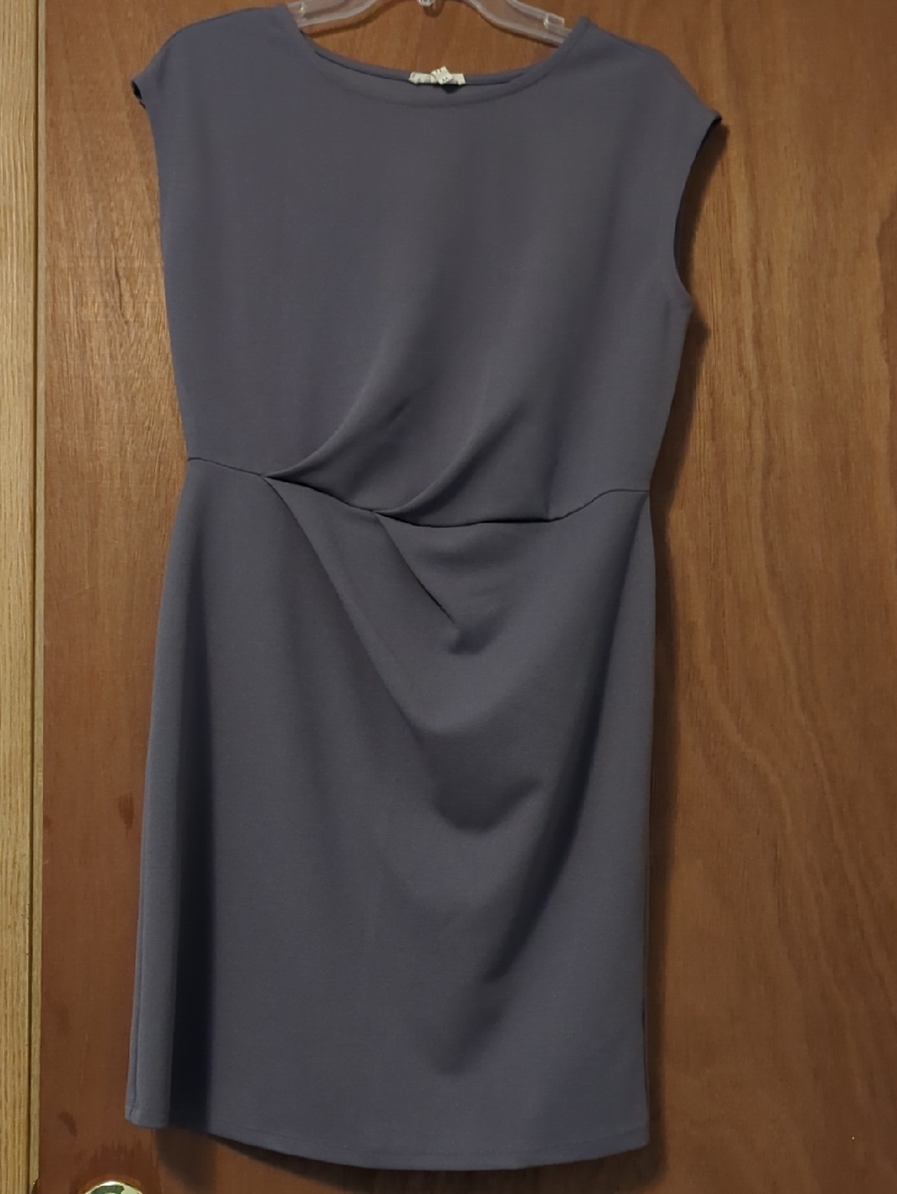 Tailored Cap-Sleeve Midi Dress in Dusty Blue